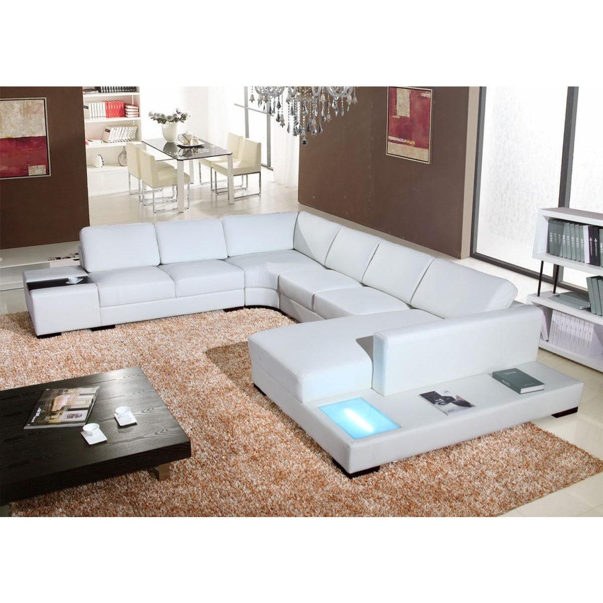 Modern Bonded Leather Sectional Sofa, Modern White Leather Sectional With Chaise