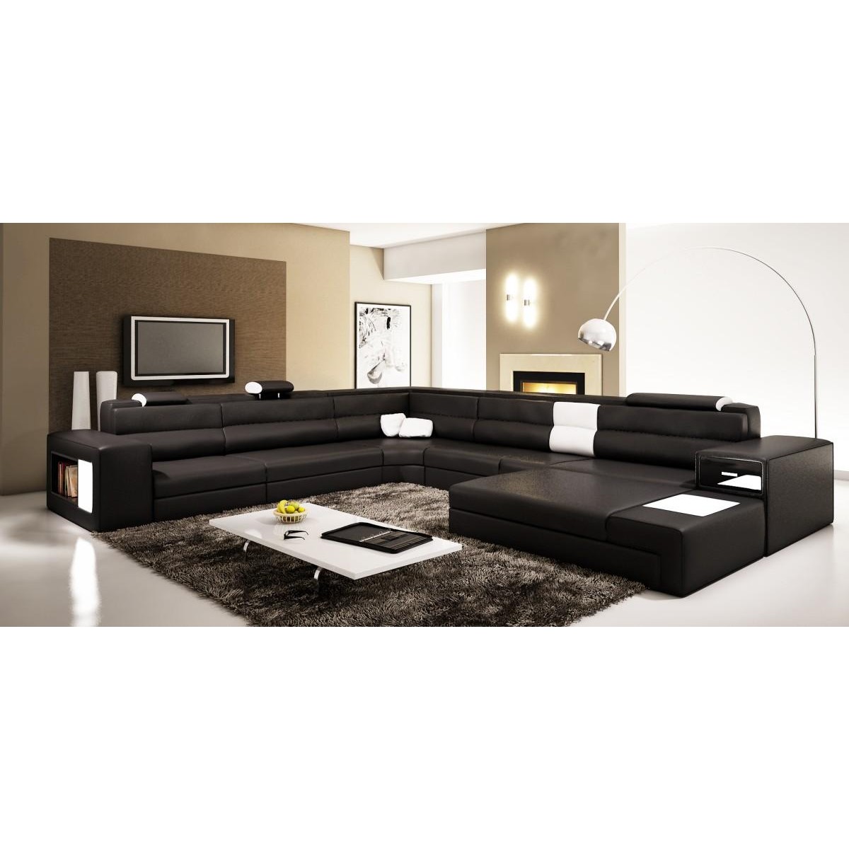 Black Contemporary Bonded Leather, 2 Piece Contemporary Bonded Leather Sectional Sofa Black