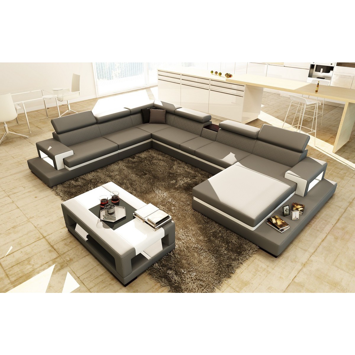 White Leather Sectional Sofa, Modern Italian Leather Sectional