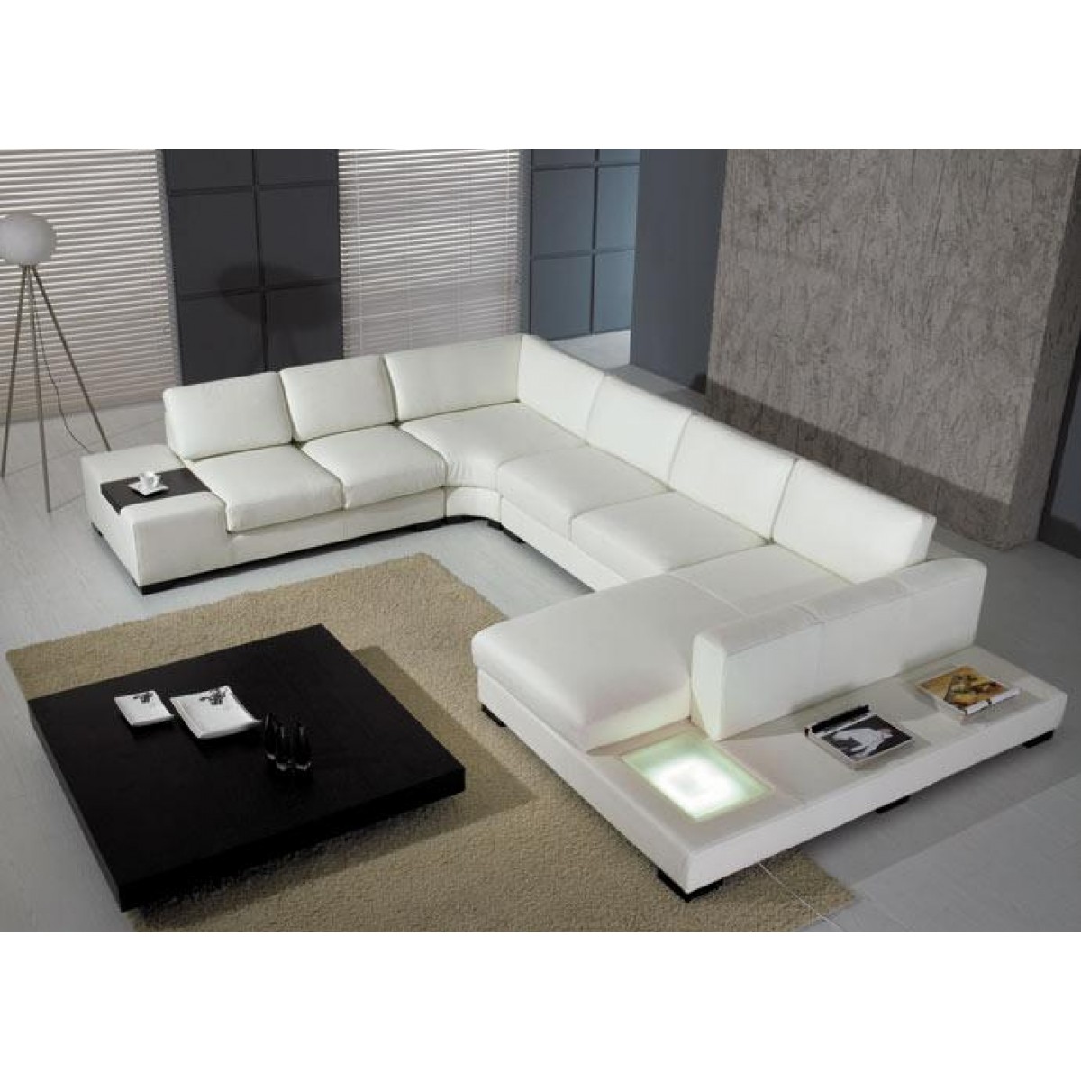 T35 White Leather Sectional, Modern White Leather Sofa Living Room Design