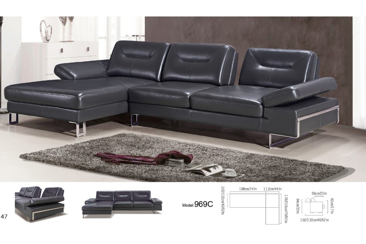 Modern Black Italian Leather Sectional, Italian Sectional Leather Sofa