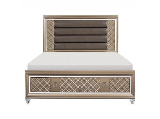 Queen Bed  Platform Bed with LED Lighting and Storage Footboard