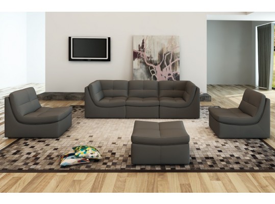 Modular Grey Cloud Leather Sofa Sectional  