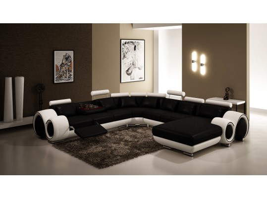 Modern Style Sofa Sectional 2-Tone Black & White