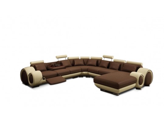 Contemporary Brown and Beige Bonded Leather Sectional Sofa