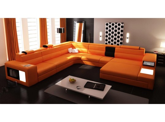 Polaris Orange Italian Bondet Leather Sectional Sofa