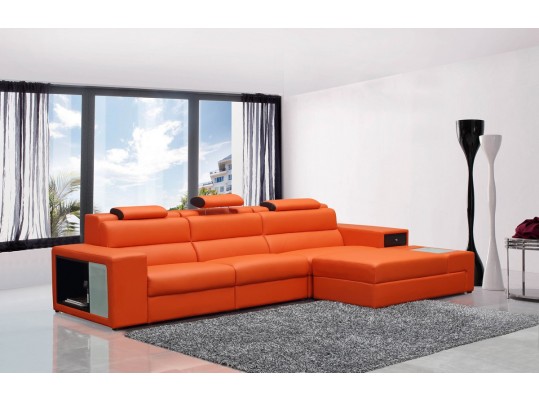 Polaris Mini - Contemporary Bonded Leather Sectional Sofa Color Orange