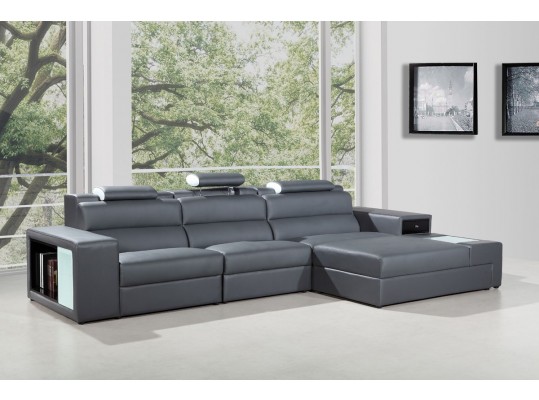 Polaris Mini - Contemporary Bonded Leather Sectional Sofa Color Grey