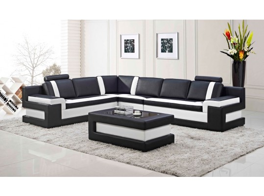 Modern Leather Sectional Sofa w/ Coffee Table