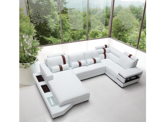 Contemporary Leather Sectional Sofa With Light 