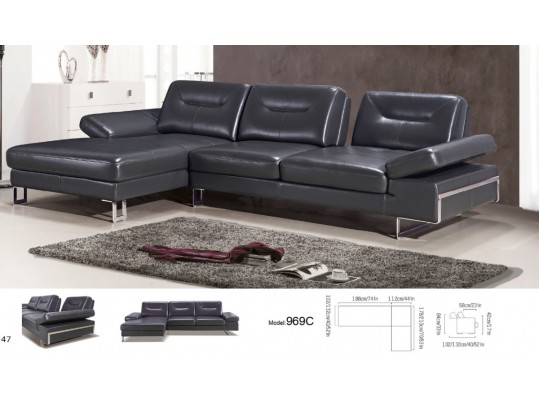Divani Casa Carmel - Modern Black Italian  Leather Sectional Sofa with Adjustable Backrests