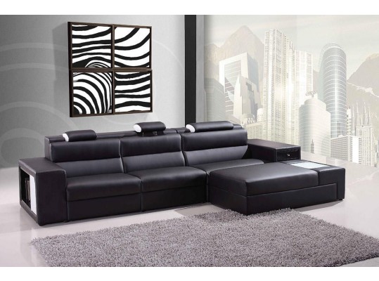 Sectional Sofa Polaris Black Bonded Leather 5022B 