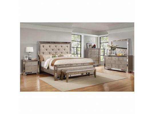 Ava Mirrored Silver Bronzed 5-Piece Bedroom Set  Queen size