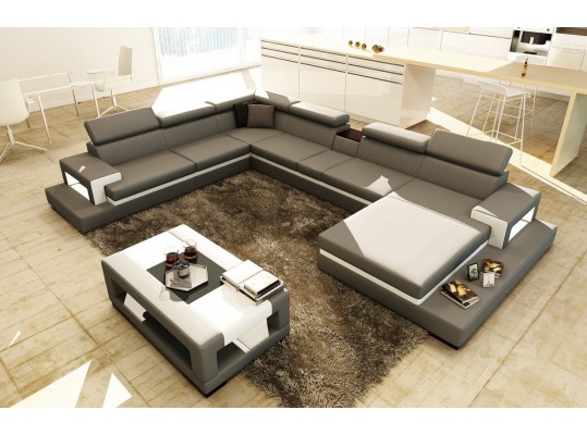 Divani Casa Modern Italian Sectional 5081B Grey and White Leather Sectional Sofa 