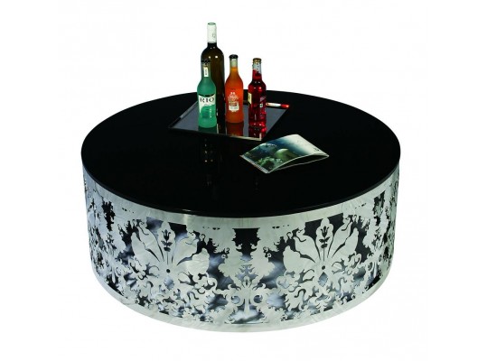 Modern Stainless Steel and Glass Top Coffee Table