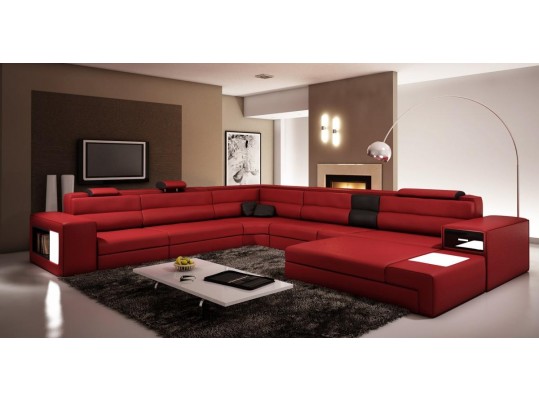 Modern Italian Polaris - leather sofa in dark red