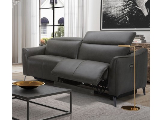 Divani Casa Prairie Modern Dark Grey Leather Dual Electric Sofa Recliner with Electric Headrest