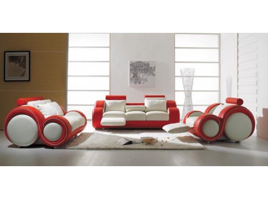 T 27 - Contemporary White and Red Leather Sofa Set