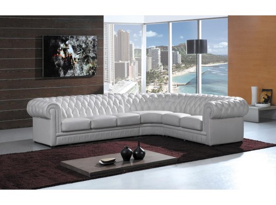 Paris Modern Style Tufted White Leather Sectional 