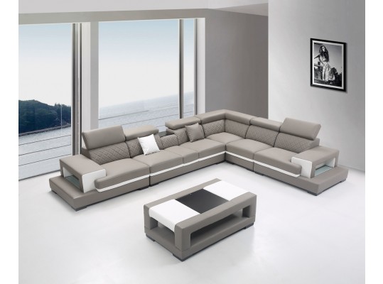 Bernal Extra Plush Sofa Sectional in 2-Tone Leather w/ Coffee Table