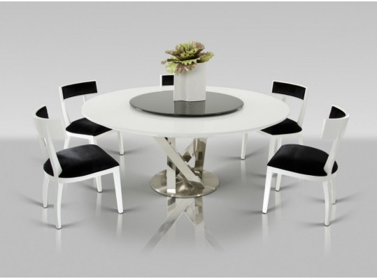 Modern Round White Dining Table with Lazy Susan