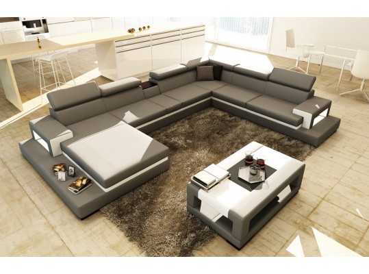 Divani Casa 5081B Grey and White Leather Sectional Sofa