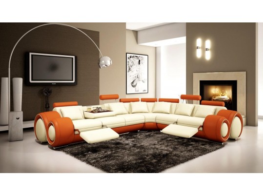 4087 - Orange and Off-White Bonded Leather Sectional Sofa