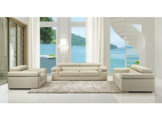 Divani Casa Atlantis Modern Light Grey Bonded Leather  3 ps Sofa Loveseat Chair