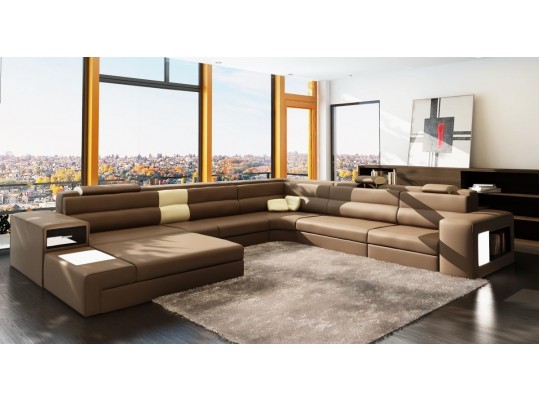 Polaris - Italian Leather Sectional Sofa in Brown