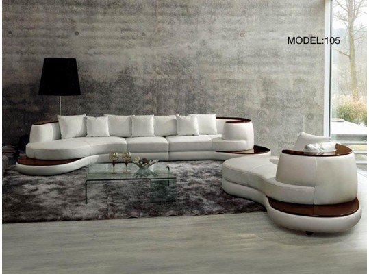 Rodus Rounded Corner Italian  Leather Sectional Sofa 