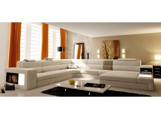 Beige  Italian Leather 5022 Polaris Living Room Sectional Sofa Modern Style 