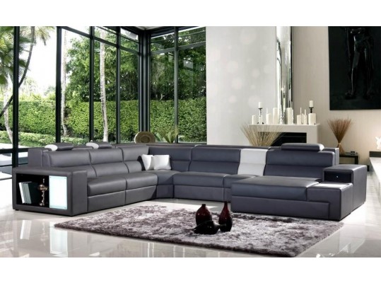 Polaris Modern Grey Italian Bonded Leather Sectional sofa 5022 