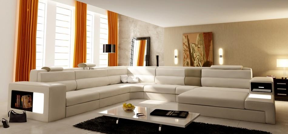 Luxury Furniture Living Room, Polaris Orange Italian Leather Sectional Sofa