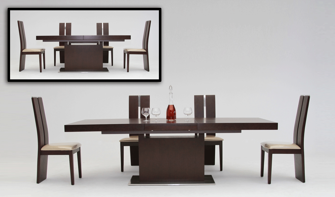 Modern Red Oak Extendable Dining Table, Contemporary Extendable Dining Room Tables
