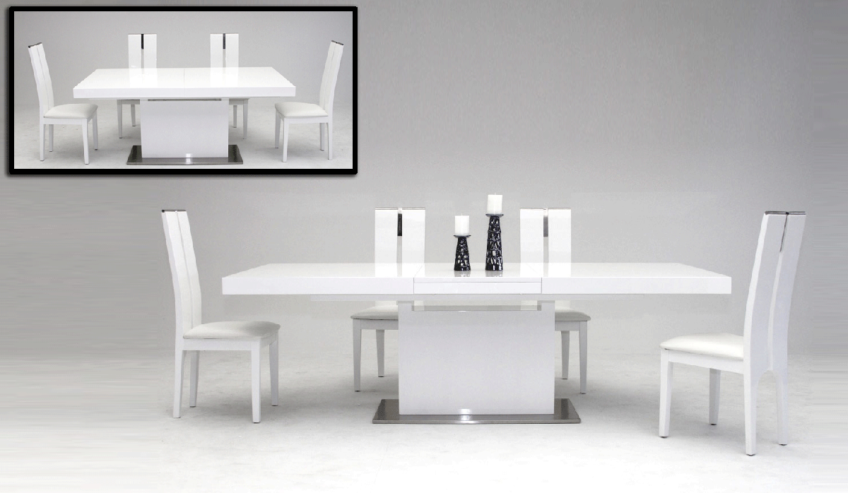 Modern White Extendable Dining Table, Modern White Dining Room Table And Chairs